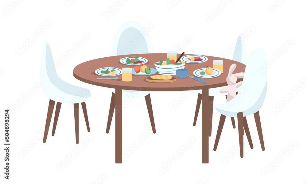 Poster dining table semi flat color vector element. full sized object on white. family routine and traditio
