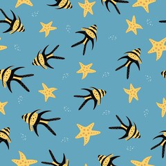 Fototapeta premium Seamless vector illustration. Underwater world with beautiful fish. 