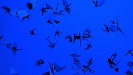 Blue origami crane on blue background.
3D illustration for background.
