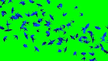 Blue origami crane on green chroma key background.
3D illustration for background.
