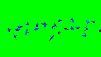 Blue origami crane on green chroma key background.
3D illustration for background.
