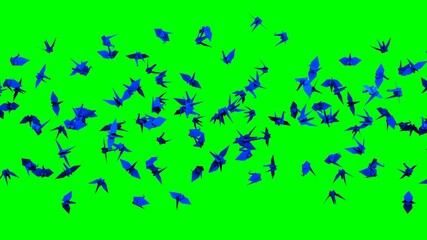 Blue origami crane on green chroma key background.
3D illustration for background.
