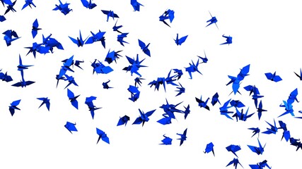 Blue origami crane on white background.
3D illustration for background.
