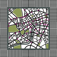 Classical man scarf design. Simple ckeckered pattern with city map. - 504899077