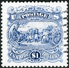 USA - CIRCA 1963: Postage stamp shows the Blue and Gray at Gettysburg, 1863, Civil War