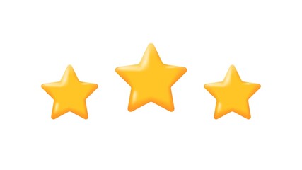 Three realistic 3d yellow glossy rating stars