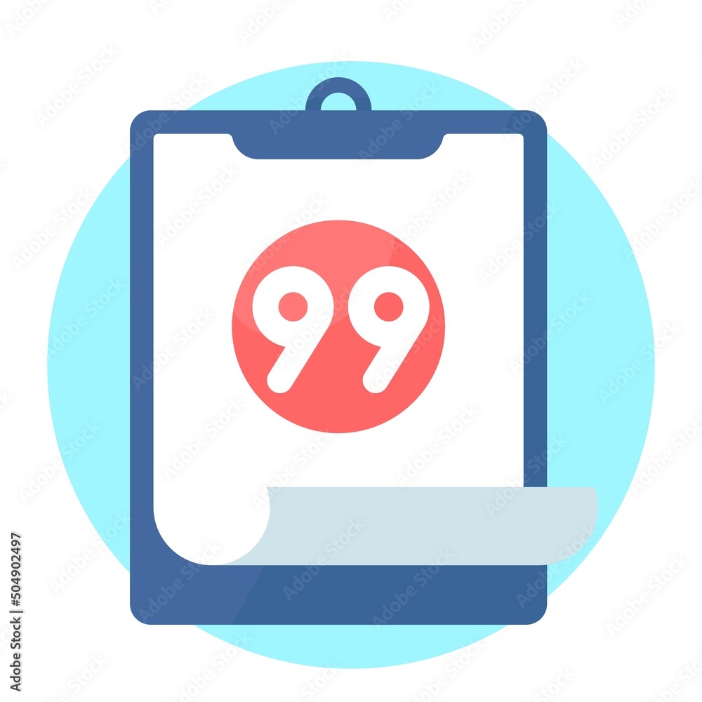 Poster tablet with 99 on red sircle, concept vector illustration. flat design vector eps10, simple and mode