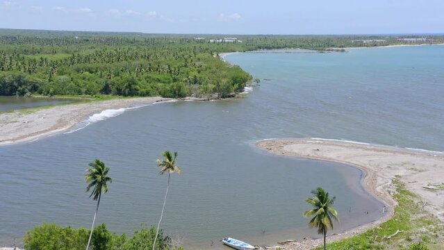Vista Of Serene Water Of Rio Soco At San Pedro de Macoris In Dominican Republic. Aerial Drone Shot