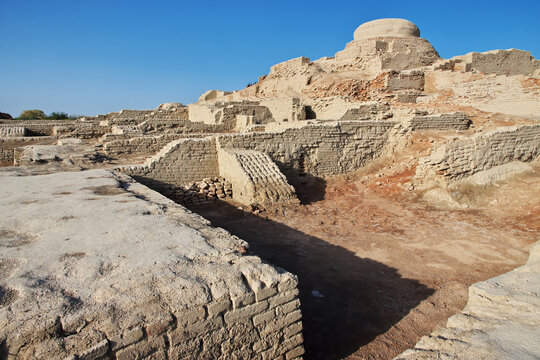 Mohenjo daro ruins close Indus river in Larkana district, Sindh, Pakistan