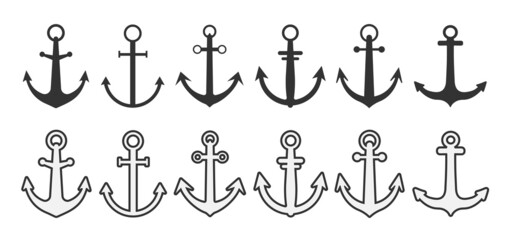 collection of anchors isolated on white background, maritime vector illustration © Christian Horz