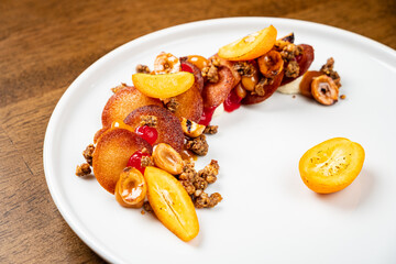 dessert with macadamia nuts and caramel