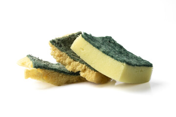 Old and new sponges isolated on white