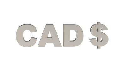 Canadian Dollar, CAD, Currency symbol of Canada in metallic Silver