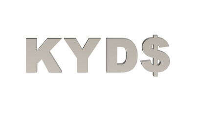 Cayman Islands Dollar, KYD, Currency symbol of Cayman Islands in metallic Silver