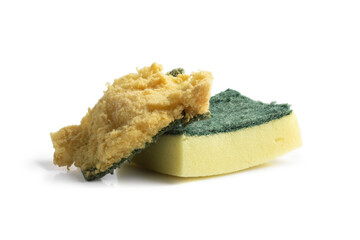 Old and new sponges isolated on white
