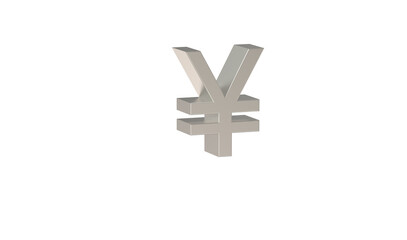 Yen symbol on white background, china yuan renminbi, CNY, Currency symbol of the people's republic of China in metallic Silver