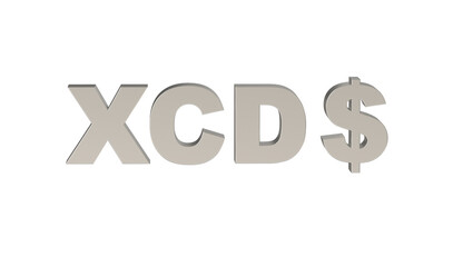 East Caribbean Dollar, XCD, Currency symbol of all seven full members and one associate member of the Organization of Eastern Caribbean States in metallic Silver