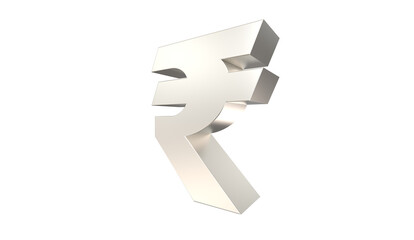 Indian Rupee, INR, currency of India in metallic Silver 