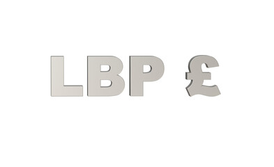 Lebanese pound, LBP, currency of Lebanon in metallic Silver  