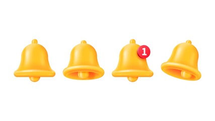 Set of realistic 3d yellow bell icon