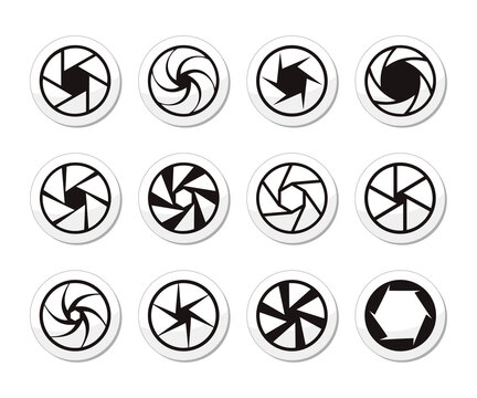 Cameras Shutter Icons, And Shutter Apertures Icons Set.