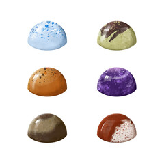 Set of Assorted Hand Drawing Watercolor Bonbon Chocolate Candy Digital Vector Illustration Graphic Template
