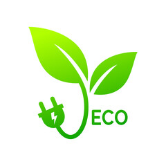 Eco leaf with plug icon, Ecology green energy, Eco friendly, Saving environment, Organic natural concept, Vector illustration