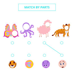 Match cute cartoon animals by parts.