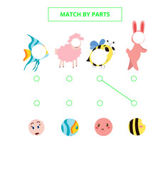 Match cute cartoon animals by parts.