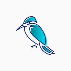 Simple and modern logo design concept featuring a perched bird motif in a serene blue color scheme. The design embodies elegance and sophistication with clean lines and a minimalist approach.
