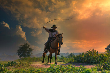 Cowboy riding horse.