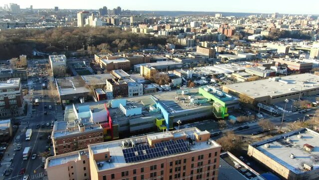 Birds Eye Flyover Shot of Bathgate High School in the Bronx
