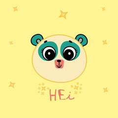 Cute hand drawn decorative color vector illustration. Cute panda character with stars and cute lettering, cute style illustration.T-shirt design idea.