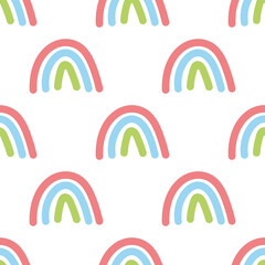 Seamless childish pattern with cute rainbow doodle. Organic shapes. Summer design. Creative scandinavian kids texture for fabric, wrapping, textile, wallpaper, apparel. Hand drawn vector illustration.