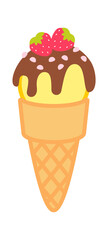 Ice cream with strawberry. Sweet Food Icon. Vector illustration