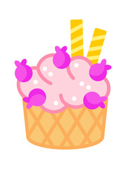 Ice cream in a waffle cup. Sweet Food Icon. Vector illustration