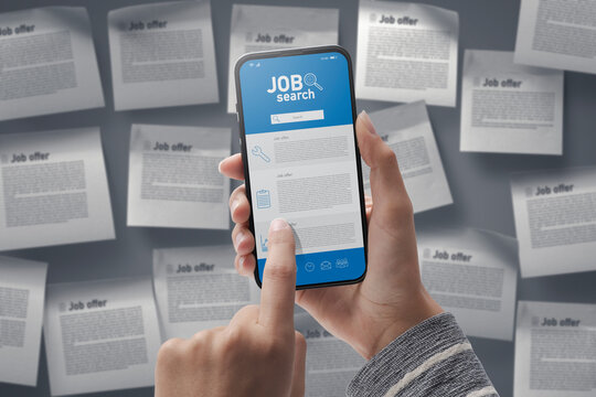 Job search app on smartphone