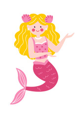 Childish mermaid with shells. Vector illustration