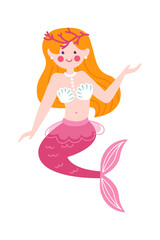 Obraz na płótnie Canvas Childish mermaid with corals. Vector illustration