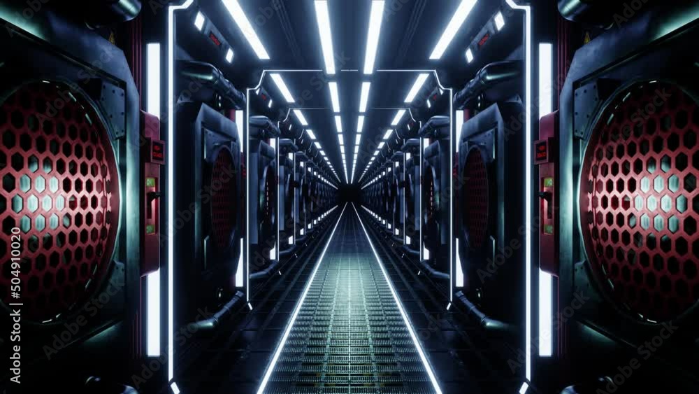 Poster 4k video loop animation. moving forward on a futuristic corridor.