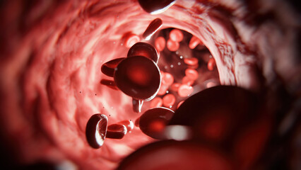 Blood cells on the way - 3D rendering