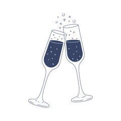 Toasting champagne glasses. Celebration illustration. Abstract drink. Vector illustration.