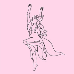 One line girl or woman portrait design. Hand drawn minimalism style vector illustration
