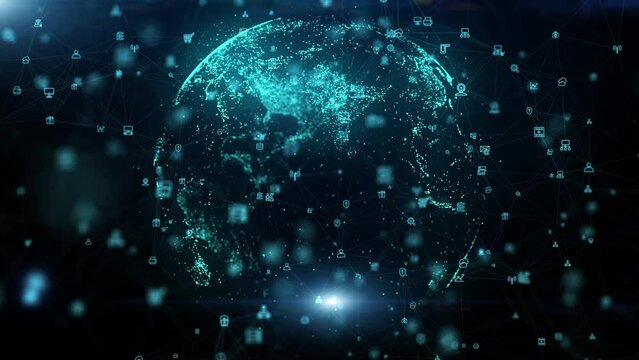 Technology Digital Data Network Connection, Big Data Blockchain Connection, Cyber Security, Futuristic Technology Social Network and Global Network Background Concept, 4K