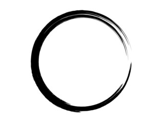 Grunge circle made of black paint using art brush.Grunge oval shape made on the white background.