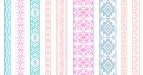 Embroidery ribbon vector patterns, lace seamless border, fashion edge stripes.