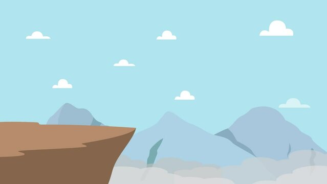 Cliff peak with winter mountain background