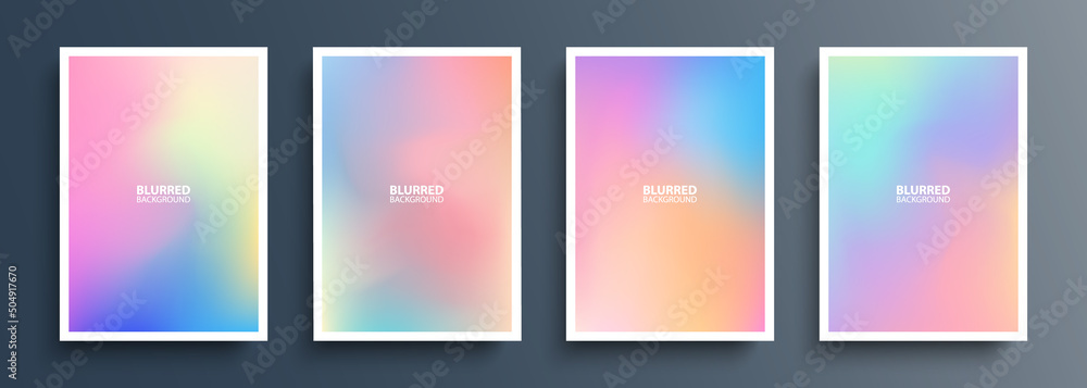 Poster set of blurred backgrounds with bright abstract blurred color gradients. templates collection for br
