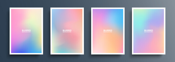 Set of blurred backgrounds with bright abstract blurred color gradients. Templates collection for brochures, posters, banners, flyers and cards. Vector illustration.