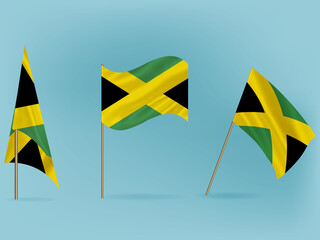 National flag of Jamaica  vector.Waving flag of Jamaica from different angle - obrazy, fototapety, plakaty